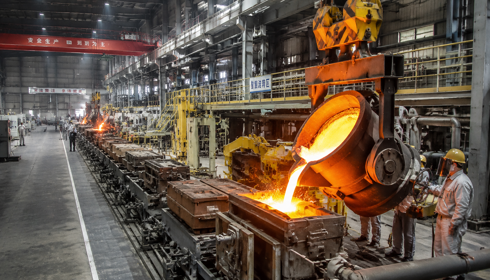 Chinese grey iron foundry with automated molding lines and molten metal pouring