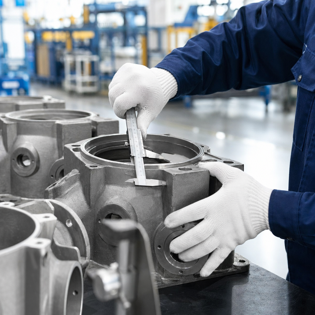 Professional foundry quality audit inspection scene