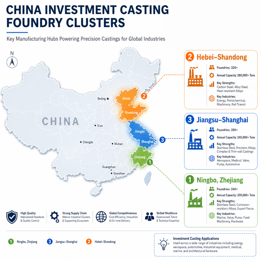China investment casting foundry clusters map